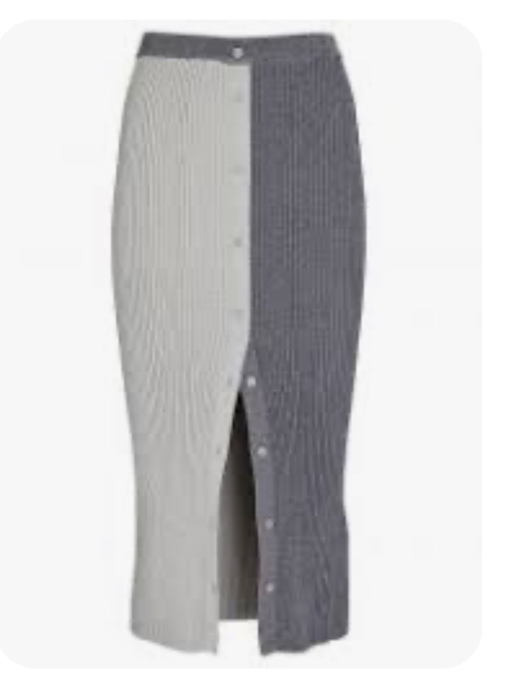 STAUD Two-Tone Ribbed Button-Front Pencil Skirt in Light Grey and Dark Grey